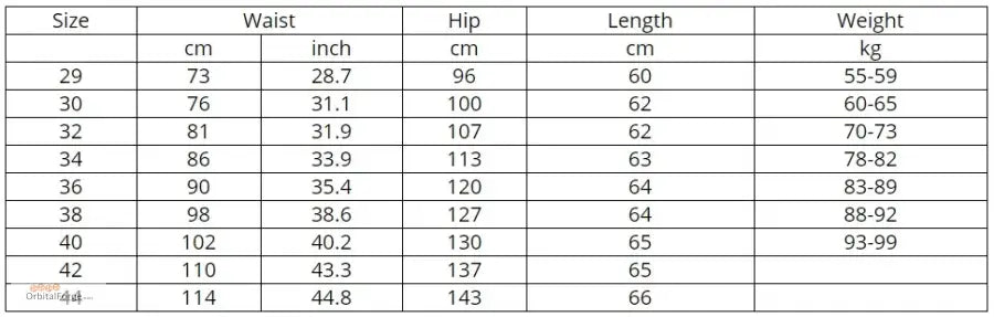 Size chart for Men’s Khaki Cargo Shorts in breathable cotton for casual wear sizing