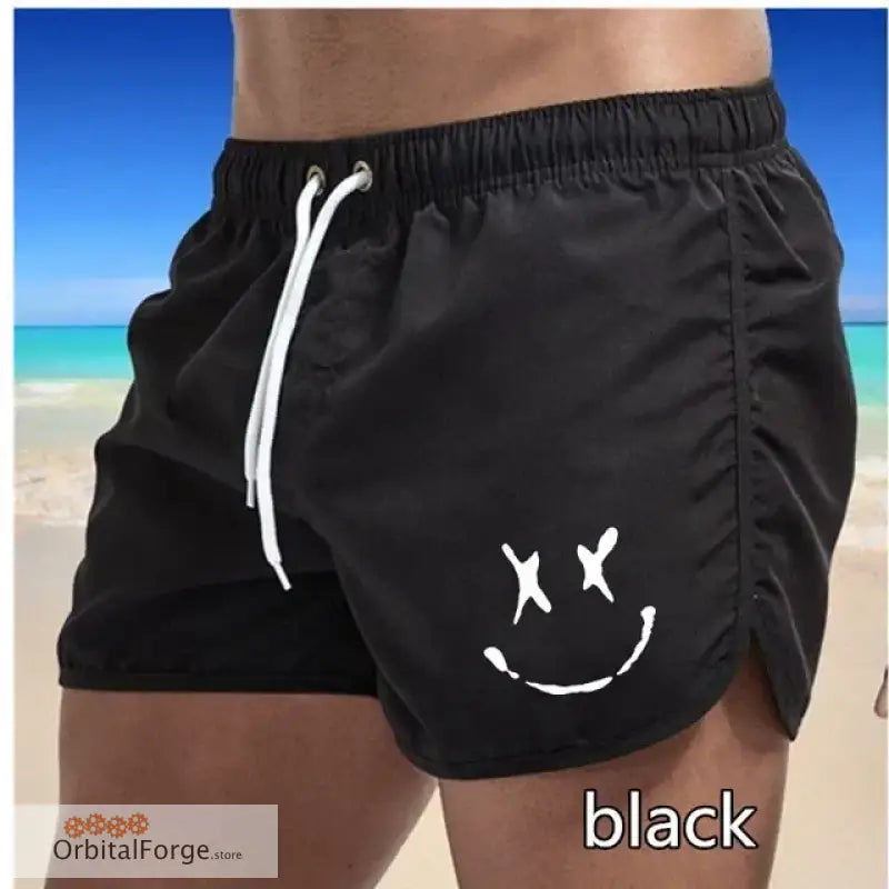 Men’s Summer Swim Trunks - Black Quick-Drying Surfboard Shorts with Drawstring & Pockets for Beach & Sports - Black / S