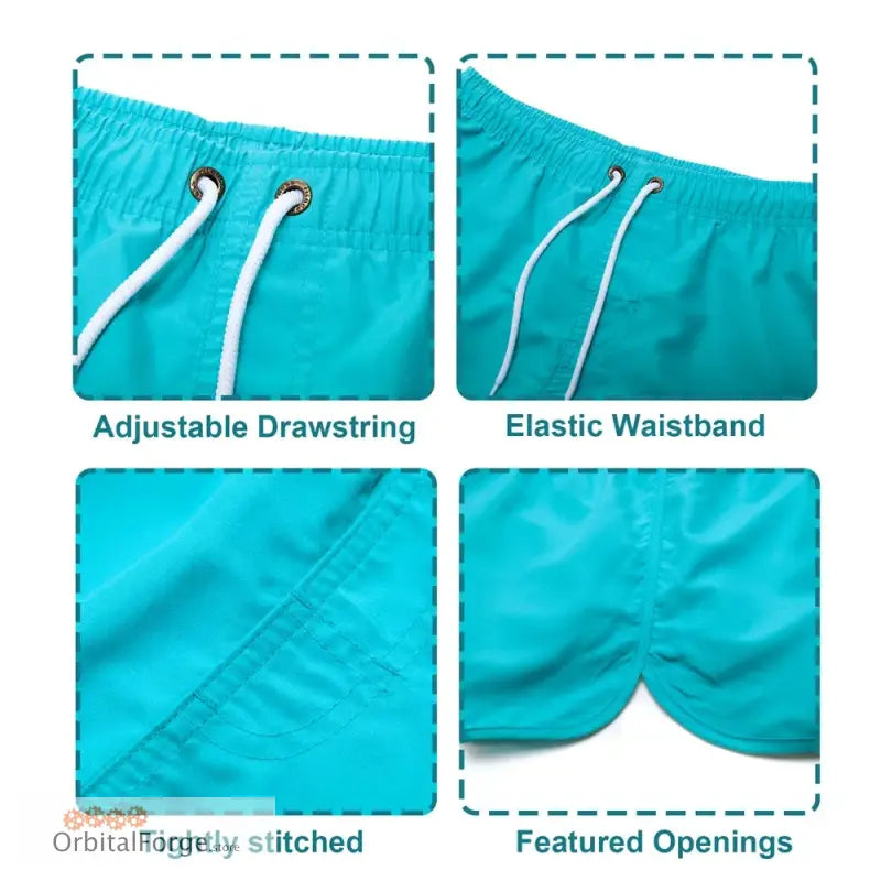 Men’s Summer Swim Trunks - Light Blue Quick-Drying Surfboard Shorts with Drawstring & Pockets for Beach & Sports