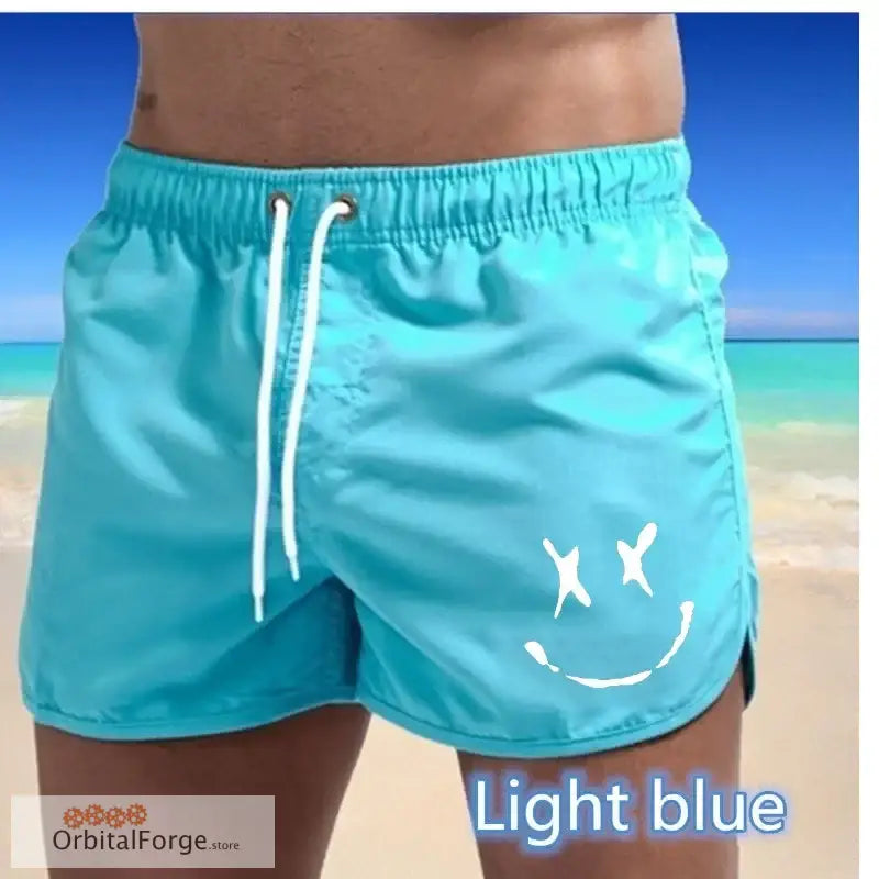 Men’s Summer Swim Trunks - Light Blue Quick-Drying Surfboard Shorts with Drawstring & Pockets for Beach & Sports