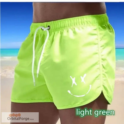 Men’s Summer Swim Trunks - Light Green Quick-Drying Surfboard Shorts with Drawstring & Pockets for Beach & Sports