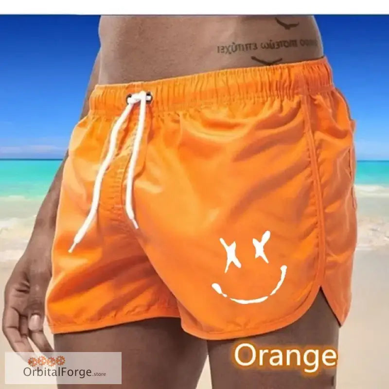 Men’s Summer Swim Trunks - Orange Quick-Drying Surfboard Shorts with Drawstring & Pockets for Beach & Sports - Orange