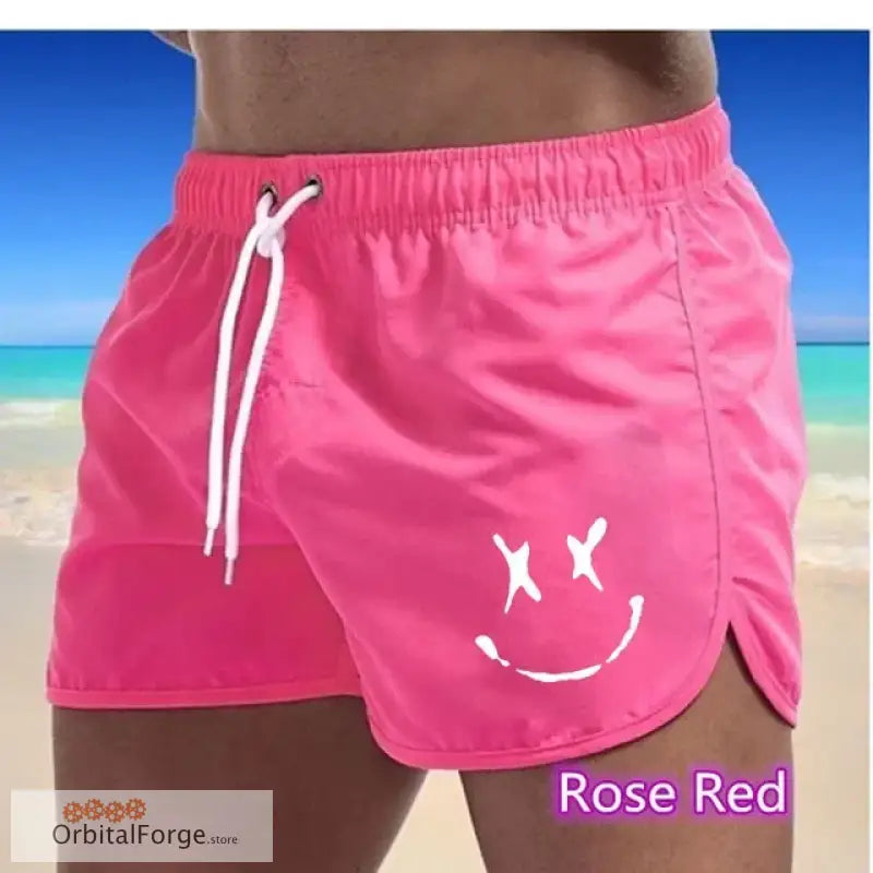 Men’s Summer Swim Trunks - Rose Red Quick-Drying Surfboard Shorts with Drawstring & Pockets for Beach & Sports - Rose