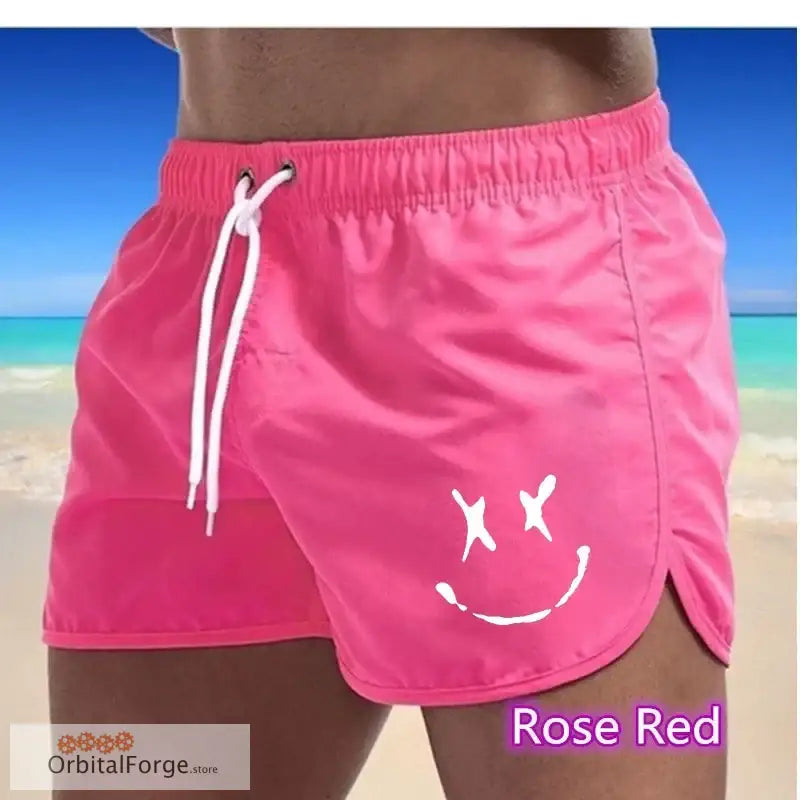 Men’s Summer Swim Trunks - Rose Red Quick-Drying Surfboard Shorts with Drawstring & Pockets for Beach & Sports