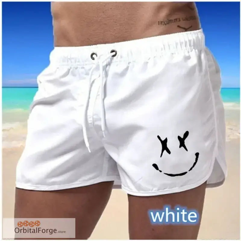 Men’s Summer Swim Trunks - White Quick-Drying Surfboard Shorts with Drawstring & Pockets for Beach & Sports - White