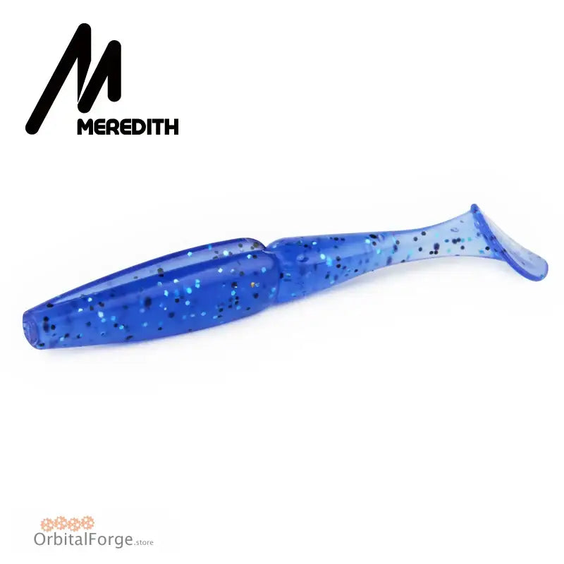 Blue speckled soft plastic fishing lure with a paddle tail.