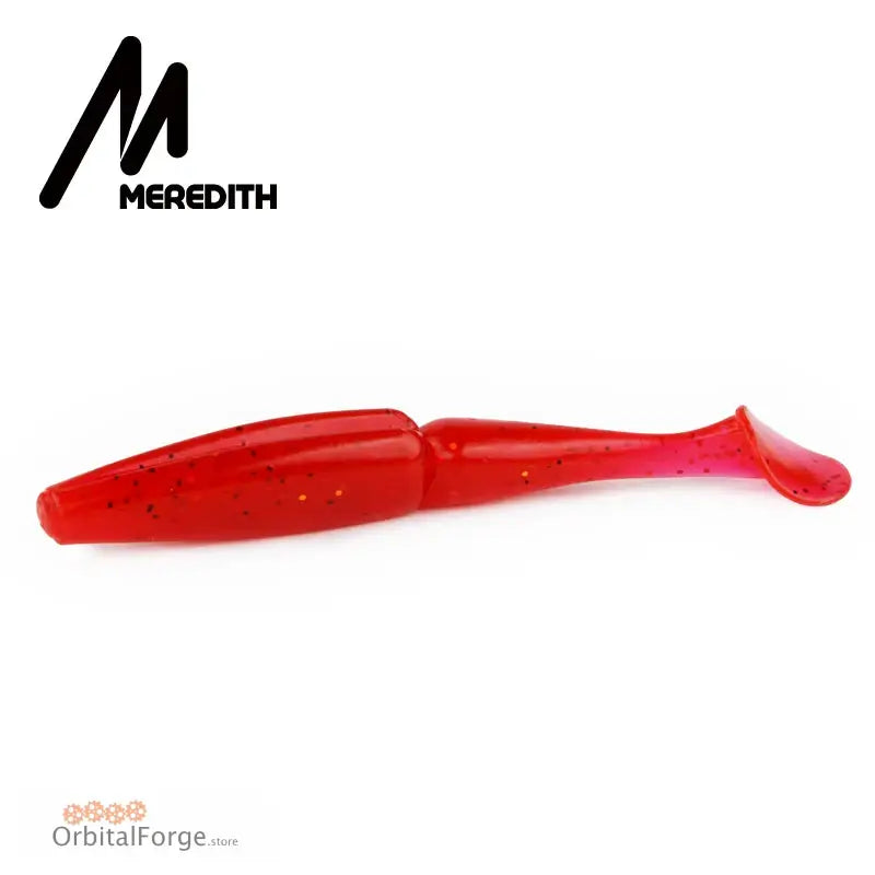 Red plastic paddle tail fishing lure from Meredith Crazy Shiner Soft Bait collection