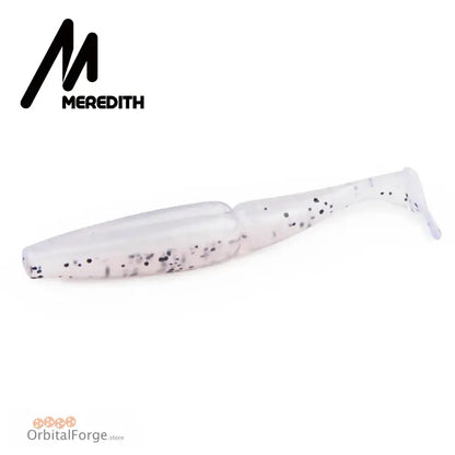 White soft plastic fishing lure with black speckles.