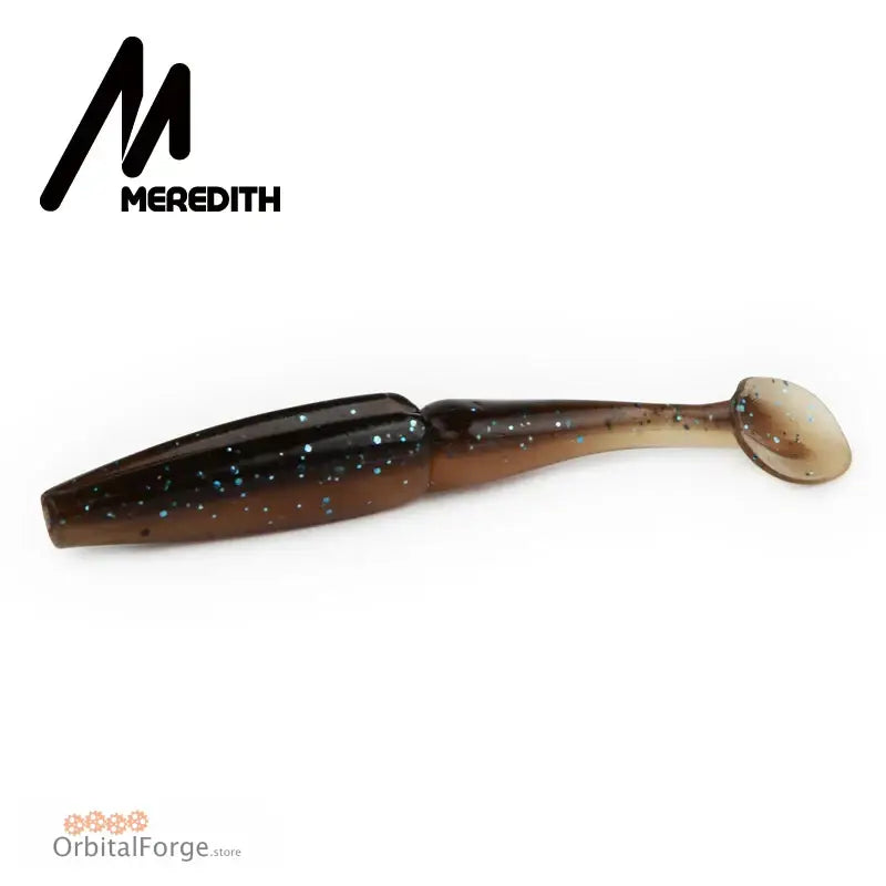 Brown and black speckled Meredith Crazy Shiner soft plastic fishing lure with paddle tail