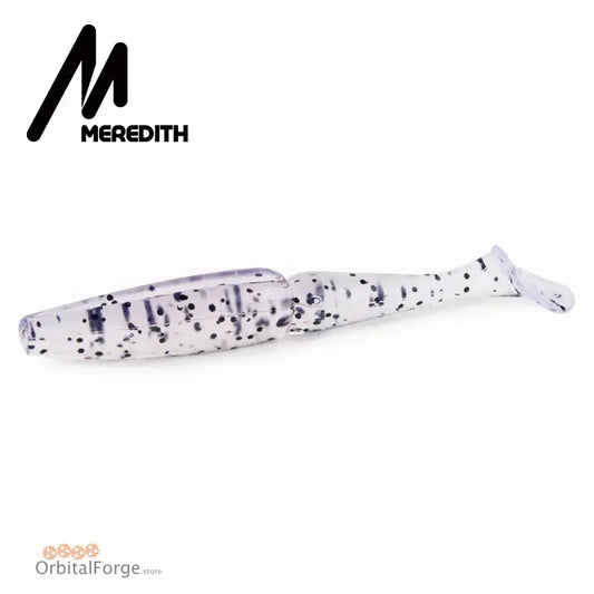 White fishing lure with black speckled pattern.