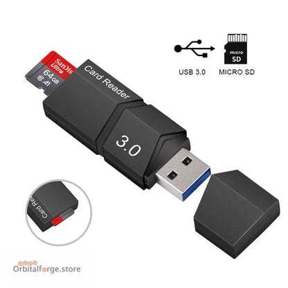 Micro SD Card Reader USB 3.0 - Portable High-Speed Adapter for 256GB TF Cards Durable ABS Shell - USB3.0 Card reader