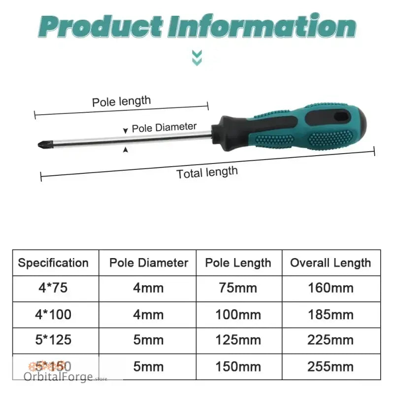 Screwdriver with product specifications.