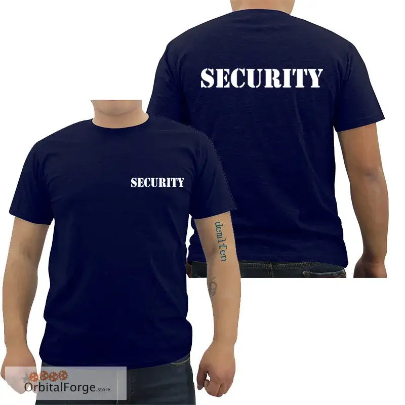 Navy Blue Security T-Shirt for Event Staff with Double-Sided Print in Regular Fit