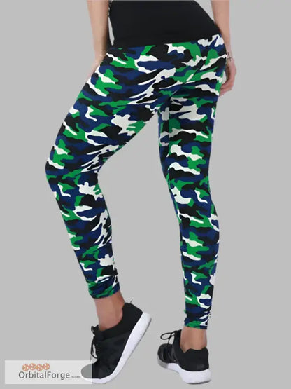 Navy Green and White Camouflage Leggings for Casual Wear in stylish design