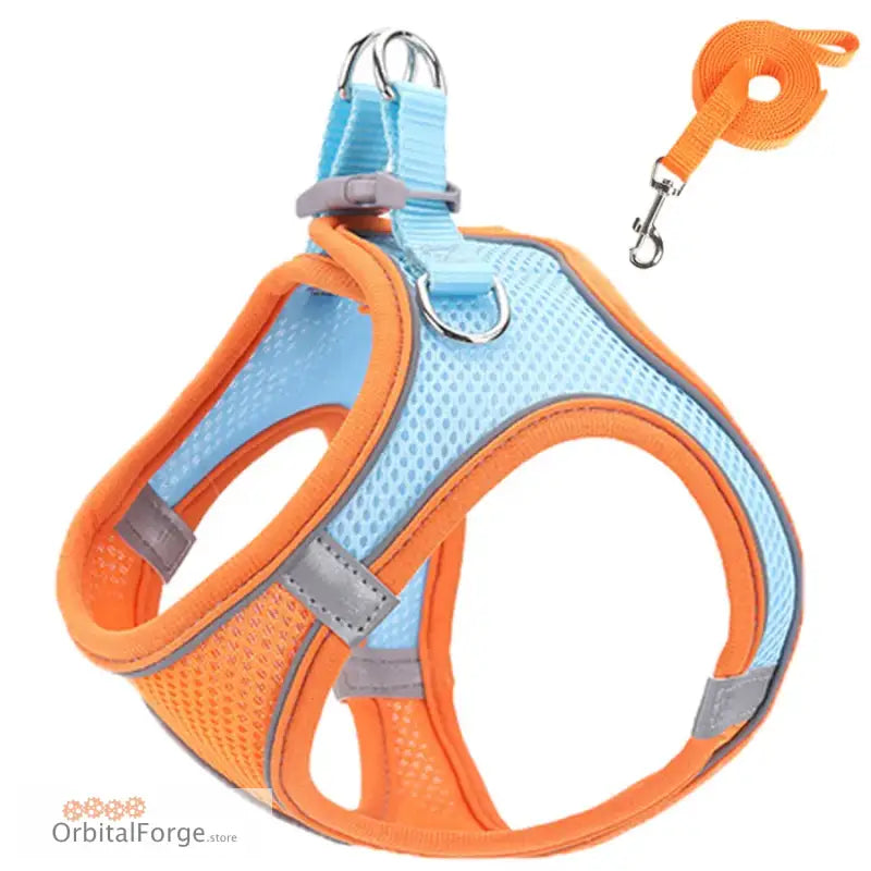 Orange Blend Reflective & Breathable Dog Harness Leash Set - Adjustable Comfort for Puppy Outdoor Travel All Seasons