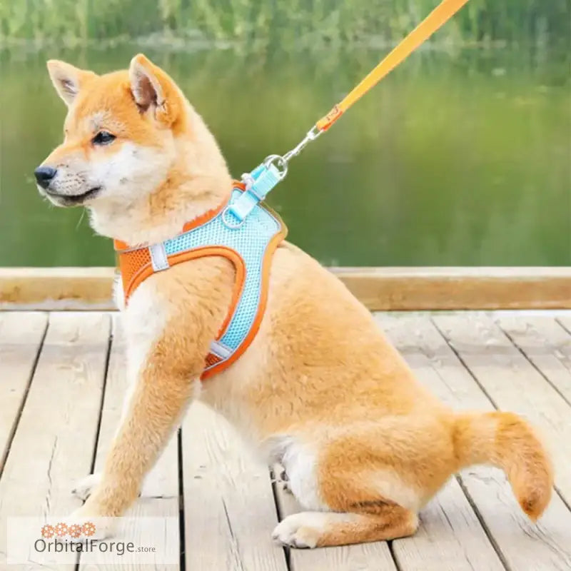 Orange Blend Reflective & Breathable Dog Harness Leash Set - Adjustable Comfort for Puppy Outdoor Travel All Seasons