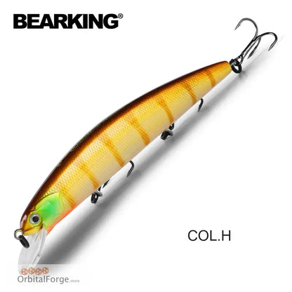 Fishing lure with orange-yellow stripes and green head featuring super weight system