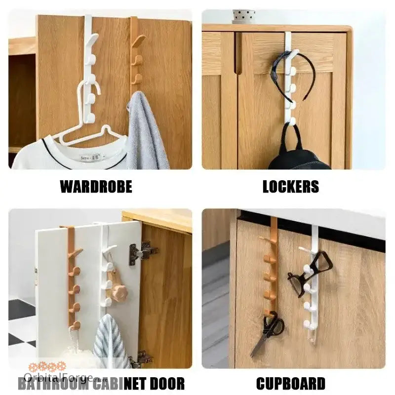 Over-the-door multi-hook hanger.