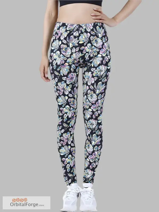 Pastel Floral Camouflage Leggings for stylish casual wear with a black floral print