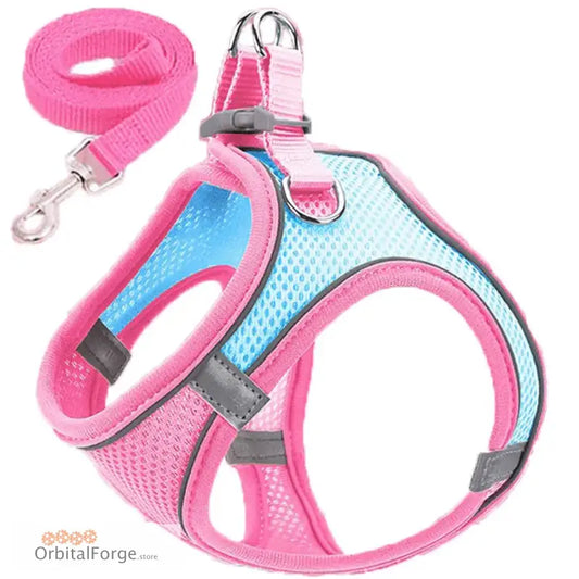 Pink Blend Reflective & Breathable Dog Harness Leash Set - Adjustable Comfort for Puppy Outdoor Travel All Seasons