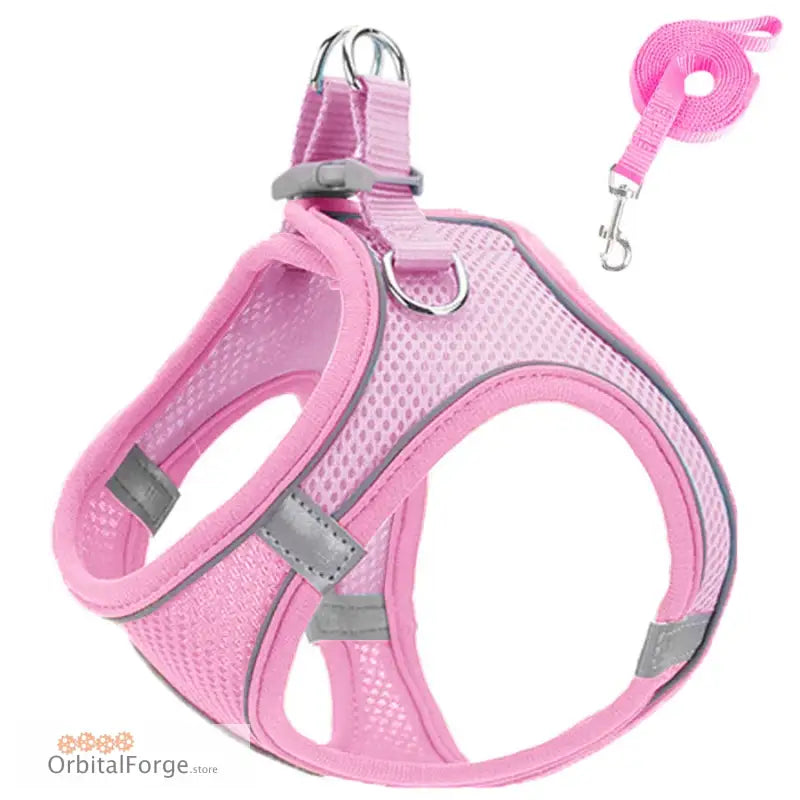 Pink Reflective & Breathable Dog Harness Leash Set - Adjustable Comfort for Puppy Outdoor Travel All Seasons - Pink