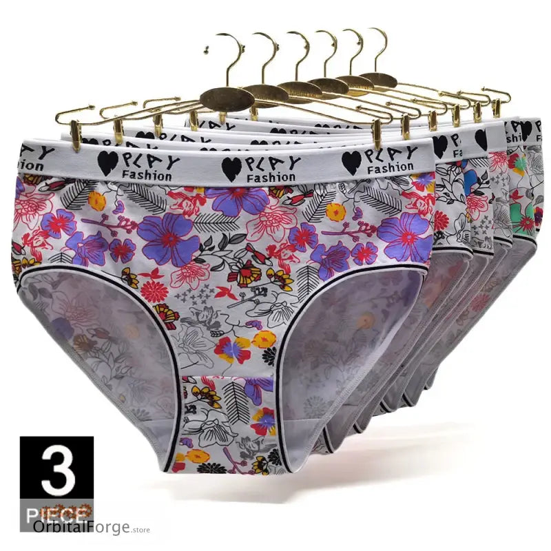 Plus Size Cotton Briefs for Women - Sexy High-Rise Knickers 3-Piece Set UK sizes 18 - 24 Flower Patten. - Light Pattern