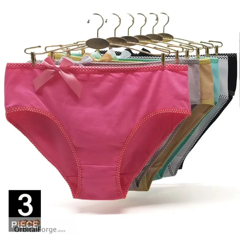 Plus Size Cotton Briefs for Women - Sexy High-Rise Knickers 3-Piece Set UK sizes 18 - 24 Light Bow - Light Colour Mix