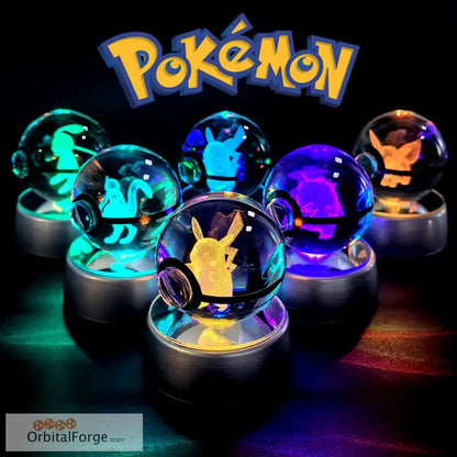 Pokemon Crystal Ball 3D Night Light - Pikachu Gengar Mew & Mewtwo Figures with LED Lamp Base Perfect Birthday Gift