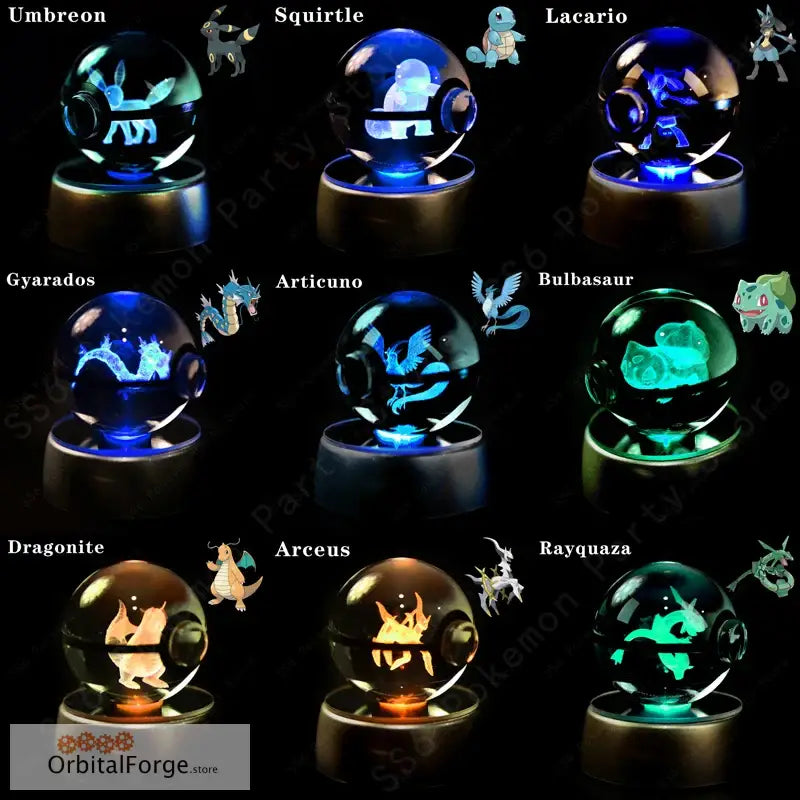 Pokemon Crystal Ball 3D Night Light - Pikachu Gengar Mew & Mewtwo Figures with LED Lamp Base Perfect Birthday Gift