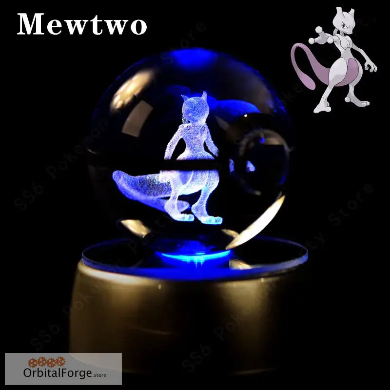 Pokemon Crystal Ball 3D Night Light - Pikachu Gengar Mew & Mewtwo Figures with LED Lamp Base Perfect Birthday Gift