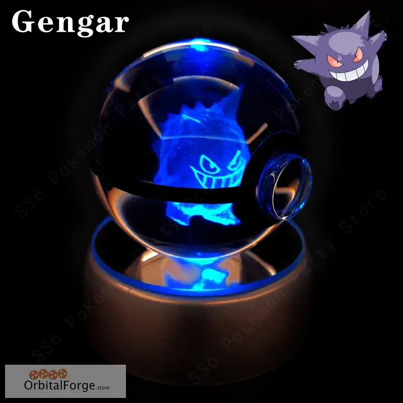 Pokemon Crystal Ball 3D Night Light - Pikachu Gengar Mew & Mewtwo Figures with LED Lamp Base Perfect Birthday Gift