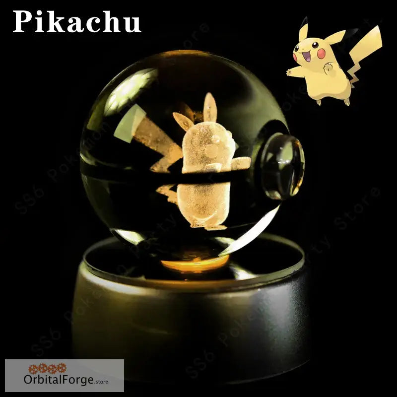 Pokemon Crystal Ball 3D Night Light - Pikachu Gengar Mew & Mewtwo Figures with LED Lamp Base Perfect Birthday Gift