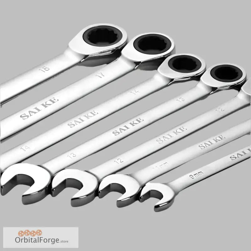 Polished CR-V Alloy Steel Ratchet Wrenches with Pivoting Head in a row