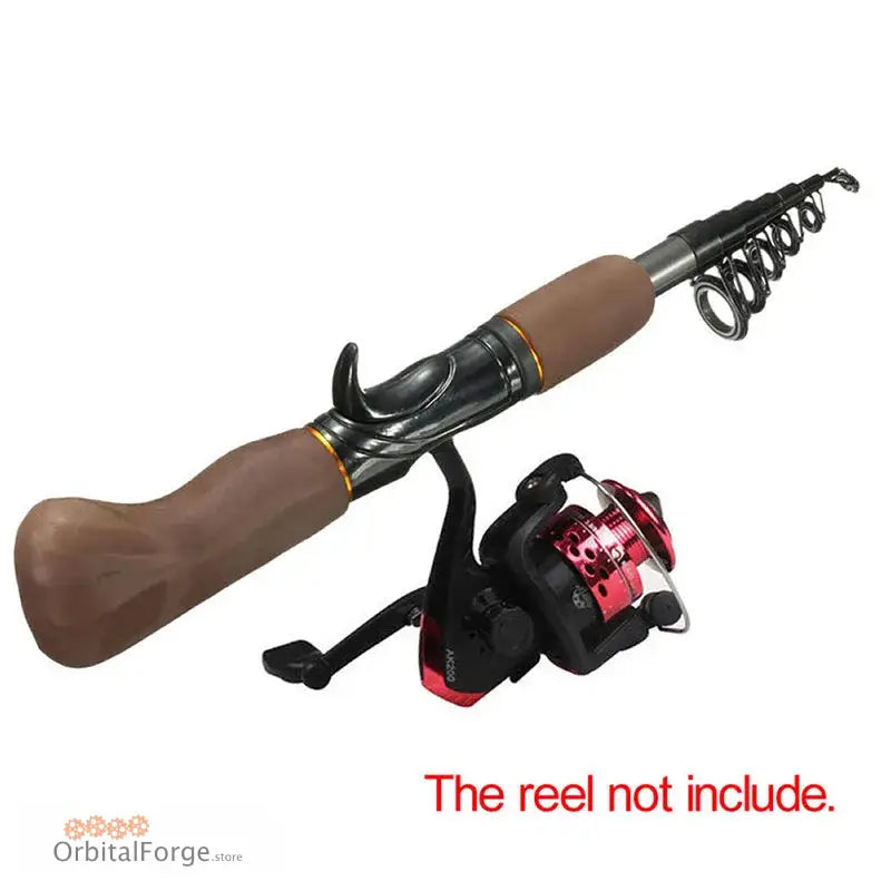 Telescopic fishing rod with a cork handle and black reel mount.