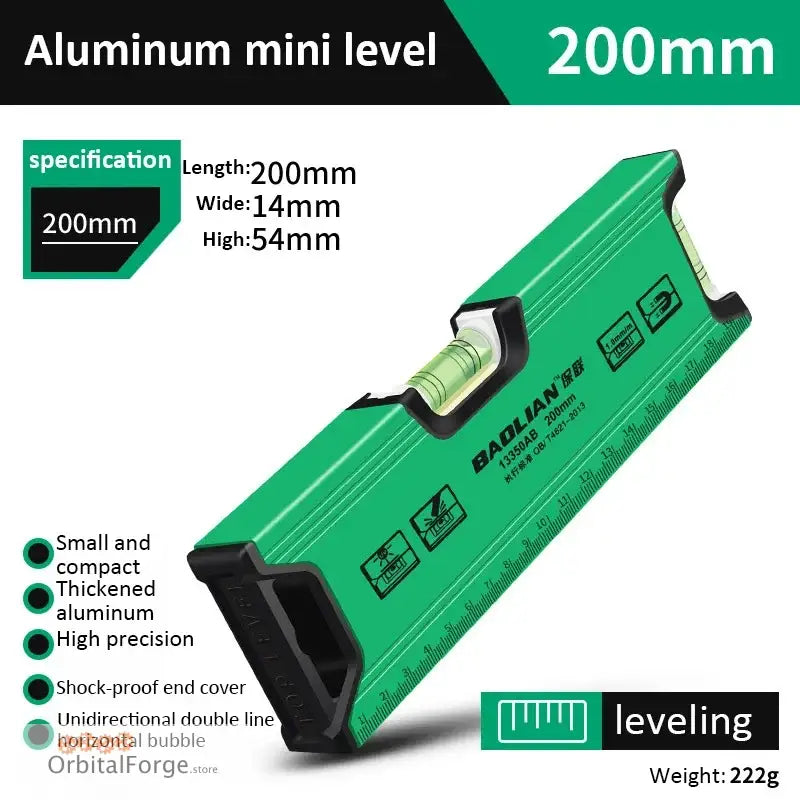 Portable High Precision Magnetic Bubble Level - Aluminum Mini Spirit Level for 100-200mm Leveling Tasks - Double bubble