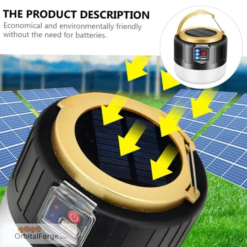 Solar-powered circular device with a black base and gold-colored rim.