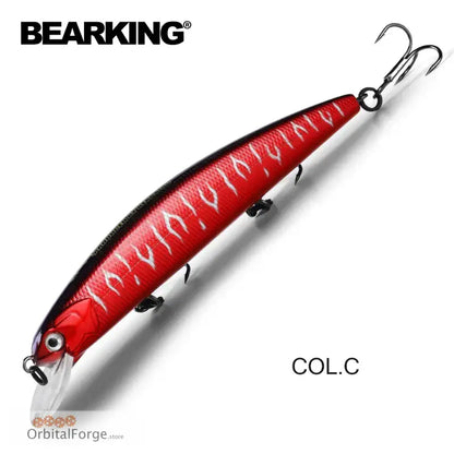 Red and silver fishing lure with super weight system and realistic fish skin design