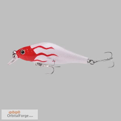 Red and white durable hard plastic minnow lure with treble hooks for catching Pike