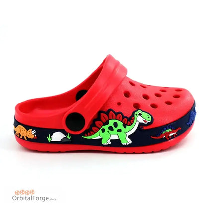 Red Dinosaur Kids’ Cartoon Summer Sandals - Lightweight Hollow-Out Beach Clogs for Boys & Girls Fun Garden Shoes