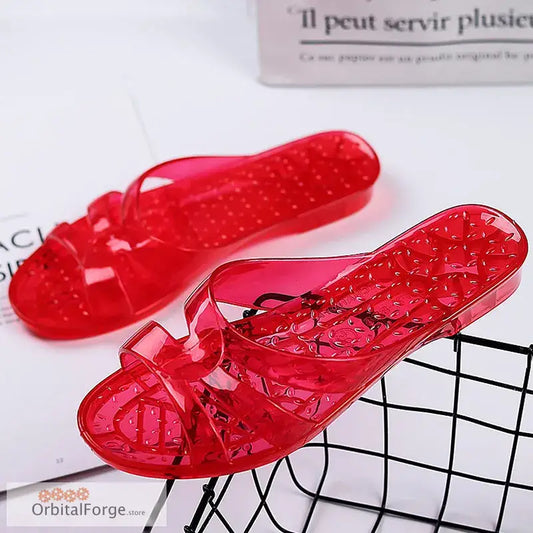 Red Fashion Jelly Flats for Women - Transparent Anti-Slip Slides Casual Round Toe Sandals Sizes UK 2-12 - WE69 Red / 5.5