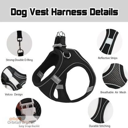 Red Reflective & Breathable Dog Harness Leash Set - Adjustable Comfort for Puppy Outdoor Travel All Seasons