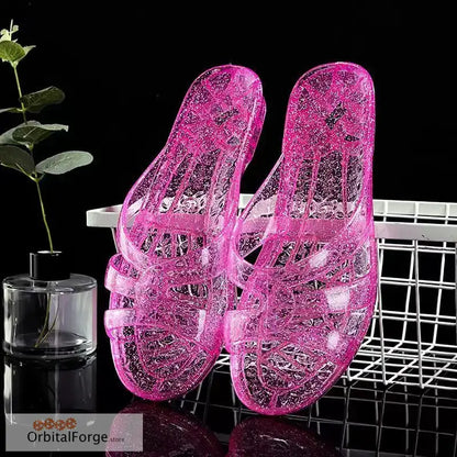 Rose Fashion Jelly Flats for Women - Transparent Anti-Slip Slides Casual Round Toe Sandals Sizes UK 2-12