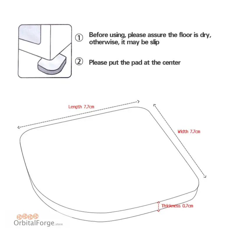 Floor pad with dimensions of 7.2cm width, 7.7cm length, and 0.5cm thickness.