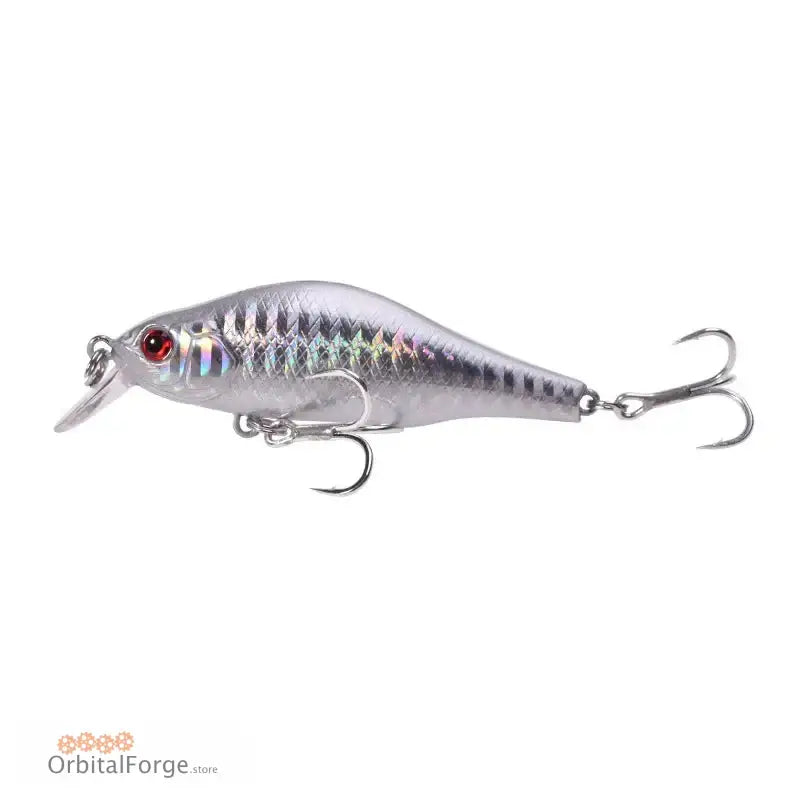 Silver Holographic Minnow Lure for catching pike featuring treble hooks and holographic scales