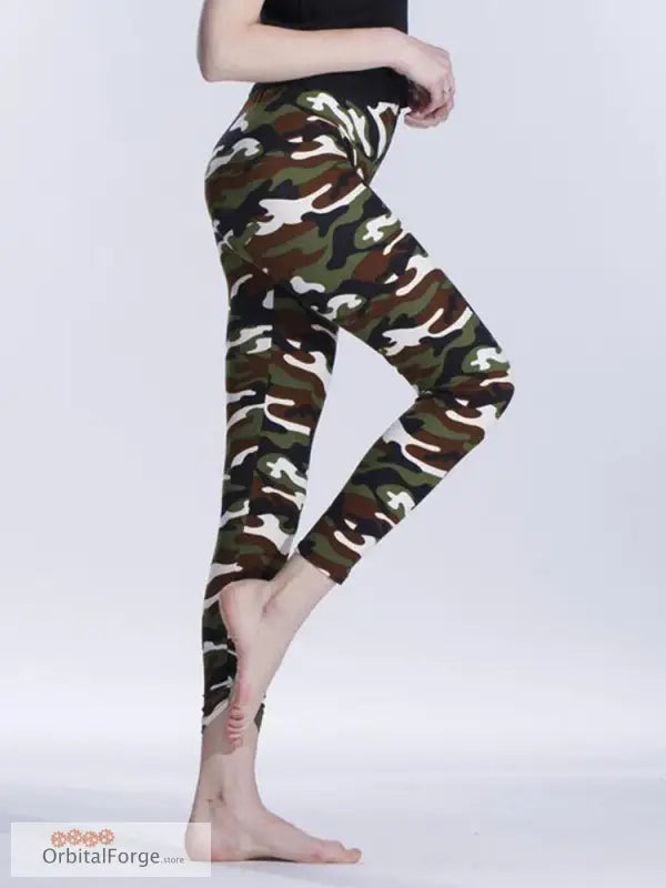 Stylish Camouflage Leggings in green, brown, and white for casual wear with slim stretch fit