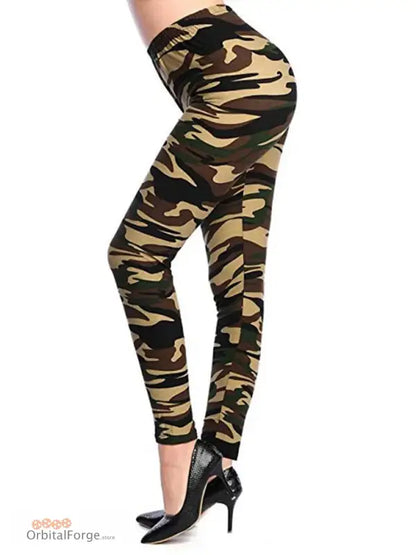 Stylish Slim Stretch Camouflage Leggings paired with black heels for women’s casual wear