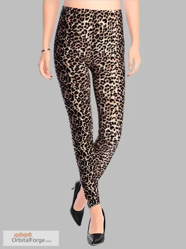 Leopard print leggings with black heels, perfect for women’s camouflage casual wear