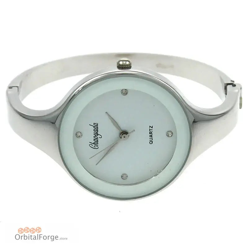 Stylish Women’s Cuff Watch featuring a stainless steel bracelet and mint-colored face