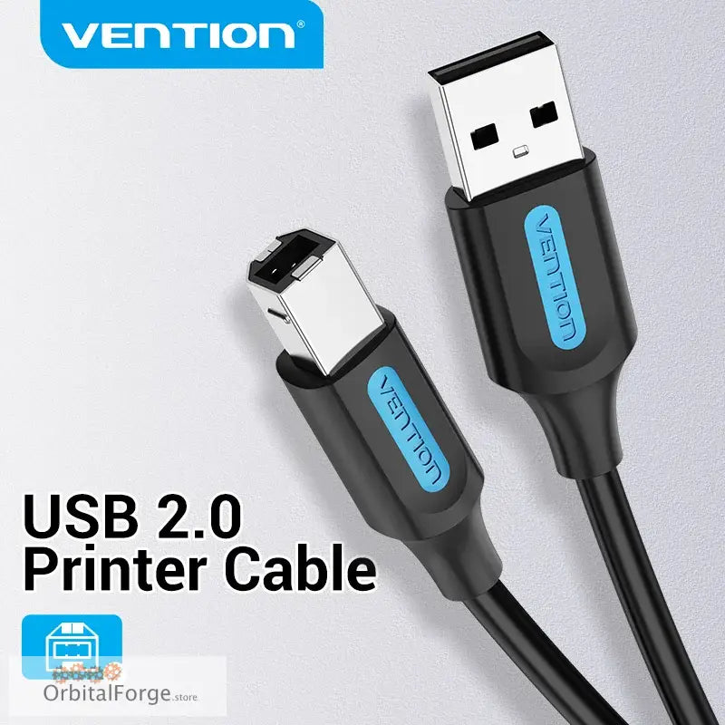 Black USB 2.0 printer cable with Vention branding for reliable data transfer using oxygen-free copper