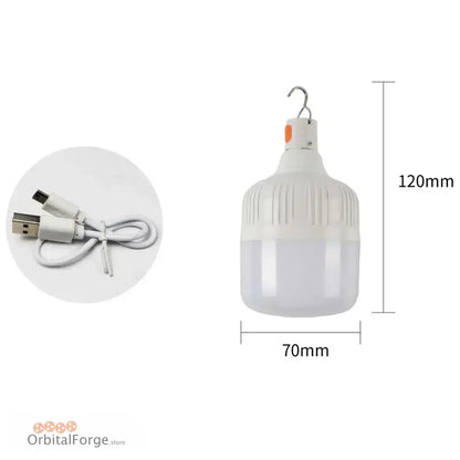 Rechargeable LED bulb with USB charging cable.